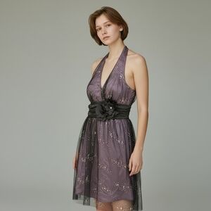 Whimsigoth Dark Fairy Celestial Glitter Halter Dress XS Y2K 2000s